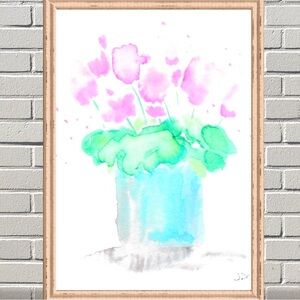 8x10" Watercolor Print Flowers in Vase (Portrait)